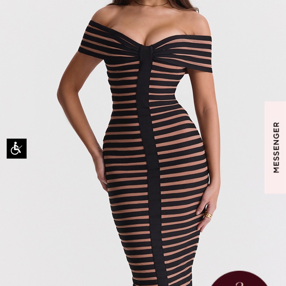 House of CB Off-Shoulder Black and Tan Maxi Dress